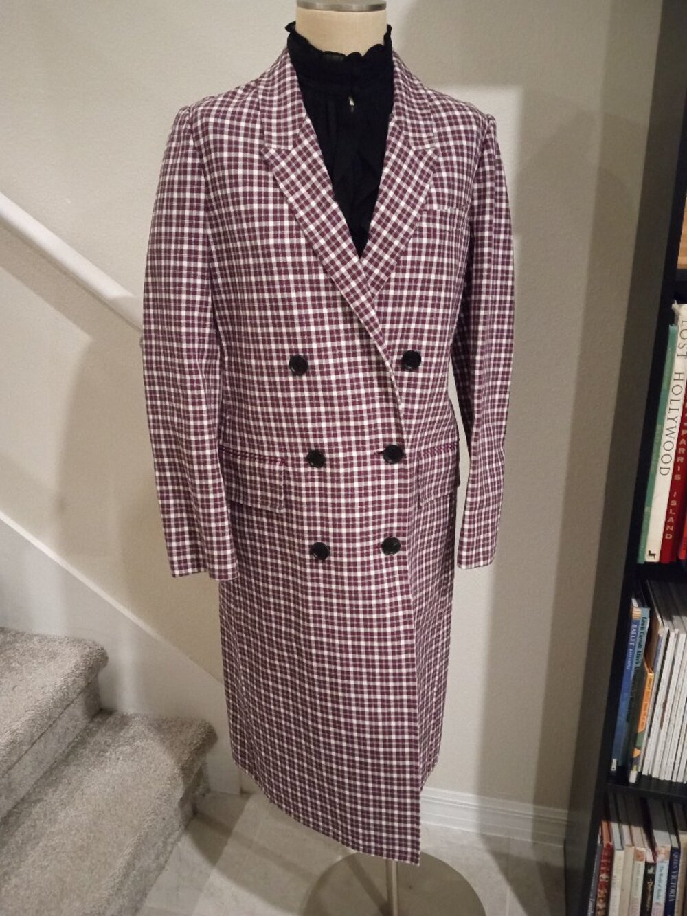 BURBERRY Plaid Trench Double Breasted Coat Burgundy